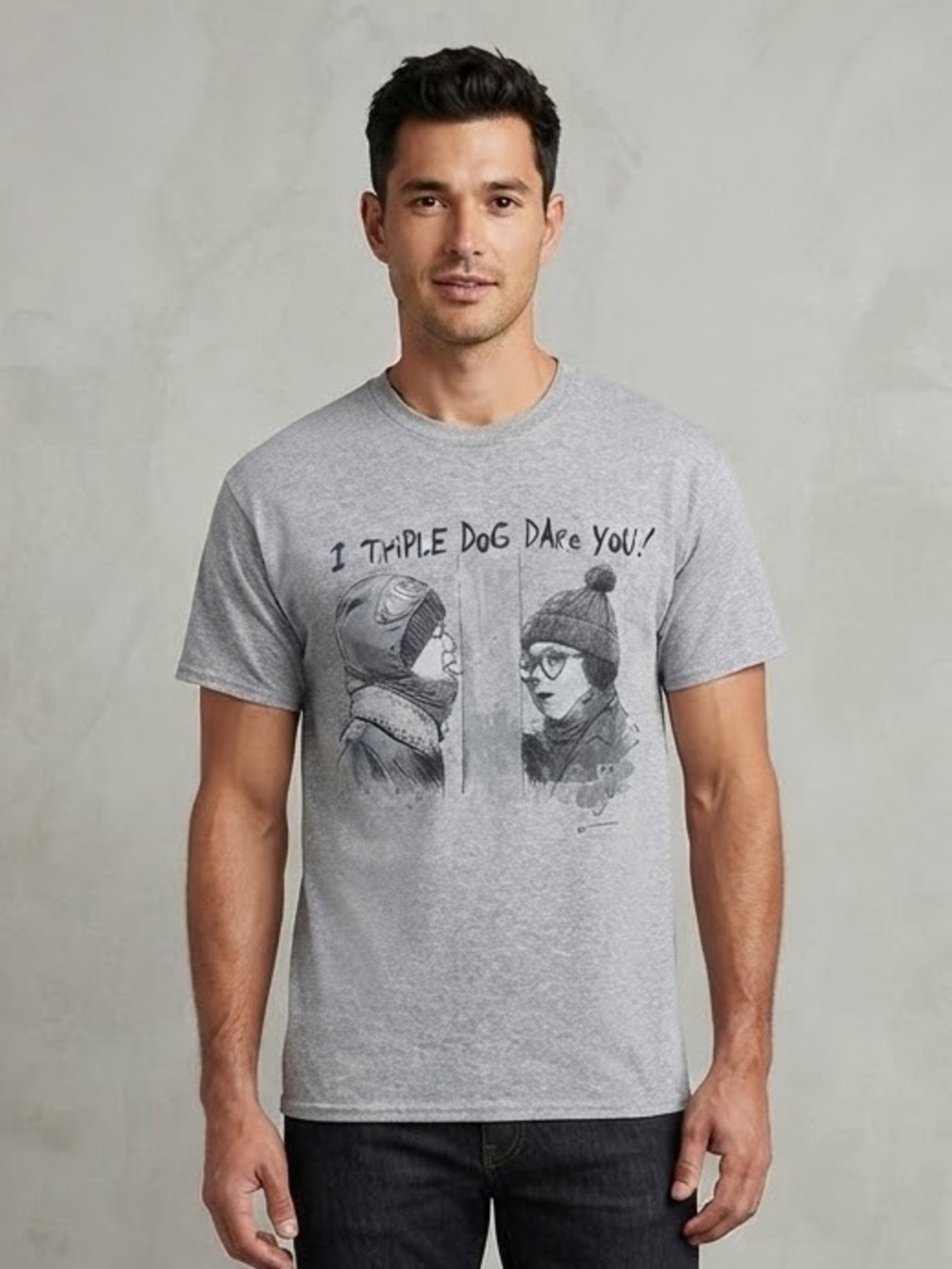 A Christmas Story I Tripe Dog Dare You Graphic Tee M 20” p2p Heather Gray NWOT